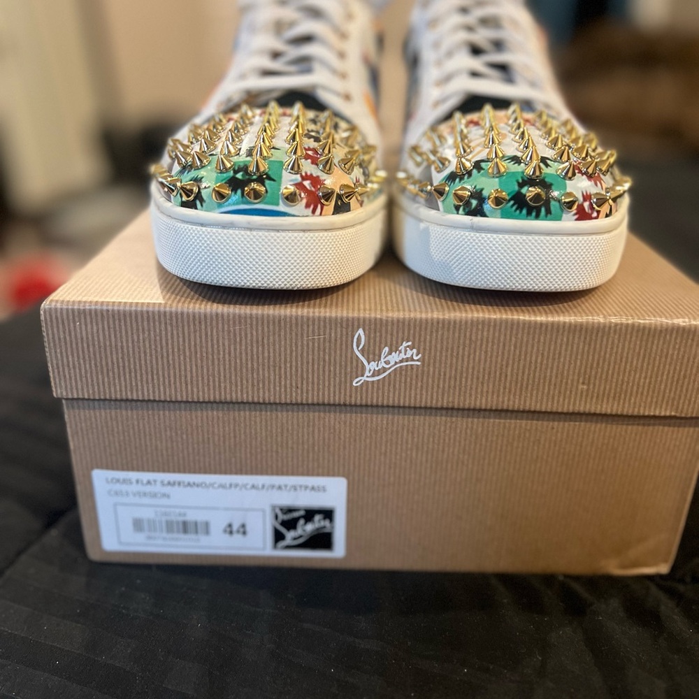 Christian Louboutin Gold Spike Floral Sneakers